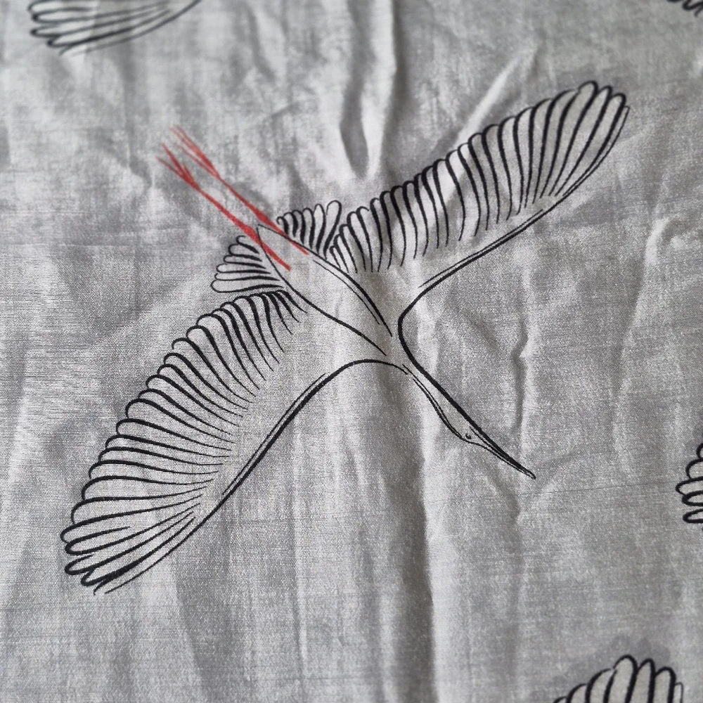 Handmade 100% Cupro White and Red Elegant Crane Print Scarf